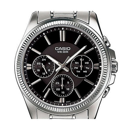 Casio Enticer analoginen ruostumattomasta teräksestä valmistettu musta kellotaulu kvartsi MTP-1375D-1AV miesten kello