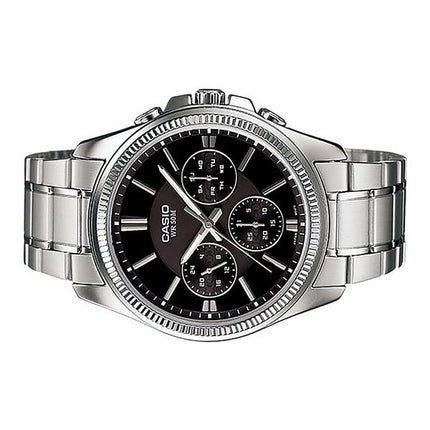 Casio Enticer analoginen ruostumattomasta teräksestä valmistettu musta kellotaulu kvartsi MTP-1375D-1AV miesten kello