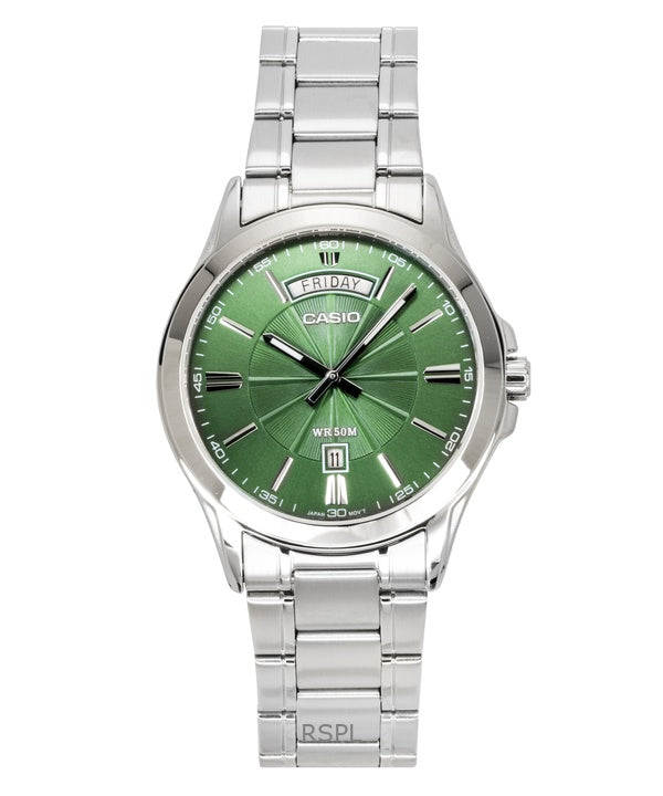Casio Standard Analog Ruostumattomasta Teräksestä Vihreä Kellotaulu Quartz MTP-1381D-3AV Miesten Kello