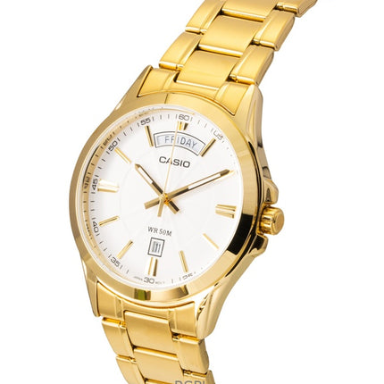 Casio Standard Analog Gold Tone Ruostumattomasta Teräksestä Valkoisella Kellotaululla Quartz MTP-1381GD-7AV Miesten Kello