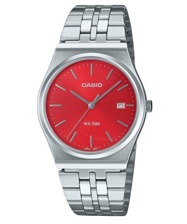 Casio Standard analoginen ruostumattomasta teräksestä valmistettu punainen kellotaulu kvartsi MTP-B145D-4A2V Unisex kello