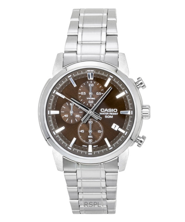 Casio Chronograph-analoginen ruostumattomasta teräksestä valmistettu ruskea kellotaulu kvartsi MTP-E510D-5AV miesten kello