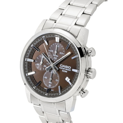 Casio Chronograph-analoginen ruostumattomasta teräksestä valmistettu ruskea kellotaulu kvartsi MTP-E510D-5AV miesten kello
