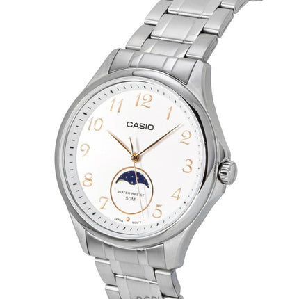 Casio Standard Analog Moon Phase ruostumattomasta teräksestä valmistettu valkoinen kellotaulu kvartsi MTP-M110D-7AV miesten kello