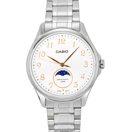 Casio Standard Analog Moon Phase ruostumattomasta teräksestä valmistettu valkoinen kellotaulu kvartsi MTP-M110D-7AV miesten kello