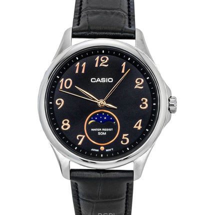 Casio Standard Analog Moon Phase -nahkahihnan musta kellotaulu Quartz MTP-M110L-1AV miesten kello