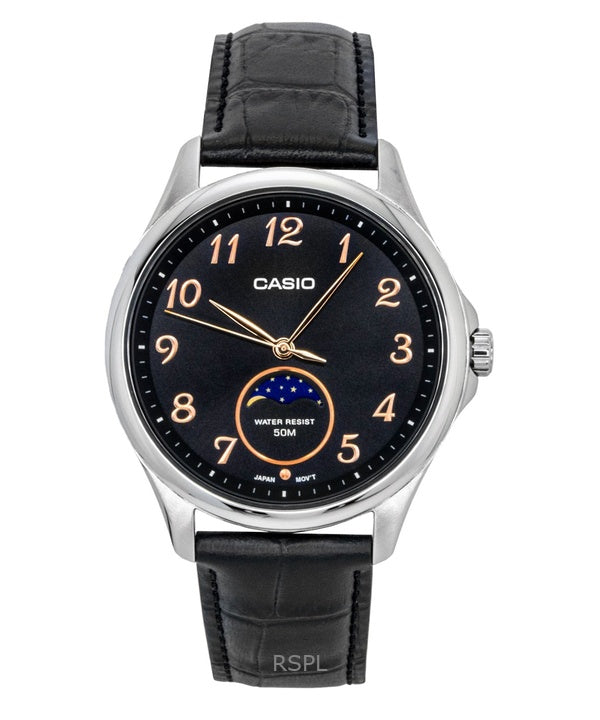 Casio Standard Analog Moon Phase -nahkahihnan musta kellotaulu Quartz MTP-M110L-1AV miesten kello