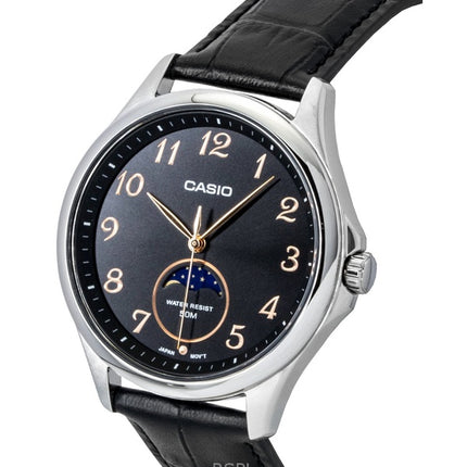 Casio Standard Analog Moon Phase -nahkahihnan musta kellotaulu Quartz MTP-M110L-1AV miesten kello