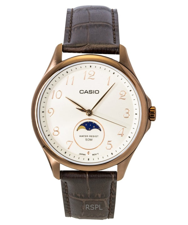 Casio Standard Analog Moon Phase -nahkahihna norsunluunvärinen kellotaulu Quartz MTP-M110RL-5AV miesten kello