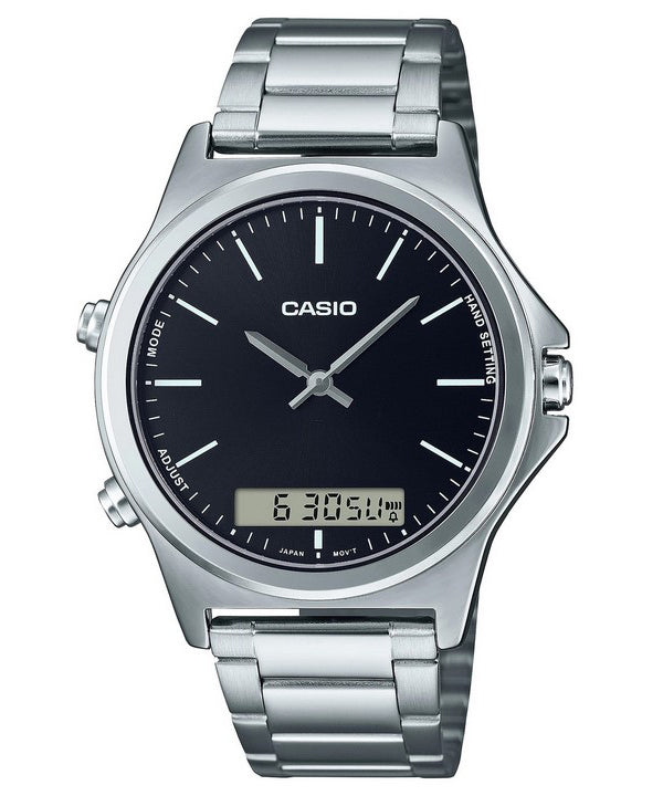 Casio analoginen digitaalinen musta kellotaulu nahkaranneke MTP-VC01D-8E MTPVC01D-8 miesten kello