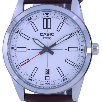Casio Analoginen valkoinen kellotaulu nahkaranneke kvartsi MTP-VD02L-7E MTPVD02L-7 miesten kello
