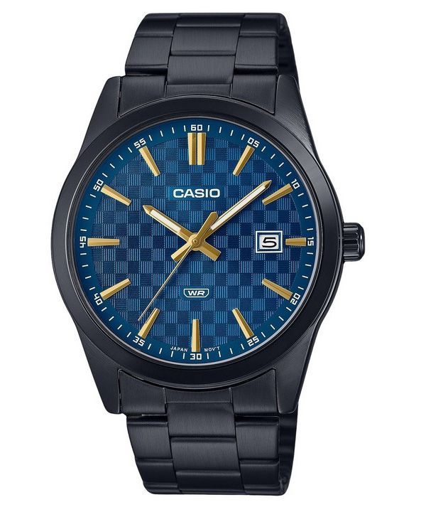 Casio Standard analoginen musta ionipinnoitettu ruostumaton teräs sininen kellotaulu kvartsi MTP-VD03B-2A miesten kello