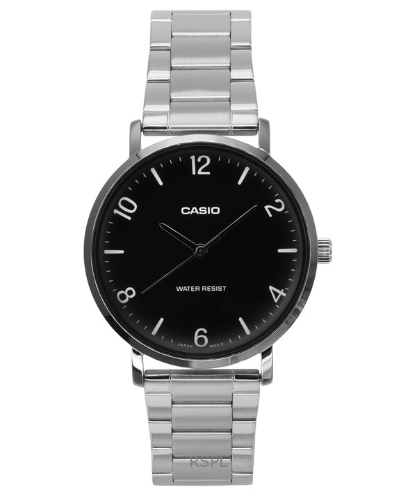 Casio Standard Analoginen ruostumattomasta teräksestä valmistettu musta kellotaulu kvartsi MTP-VT03D-1B miesten kello