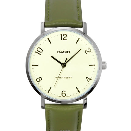 Casio Standard analoginen vihreä nahkaranneke valkoinen kellotaulu kvartsi MTP-VT03L-7B miesten kello