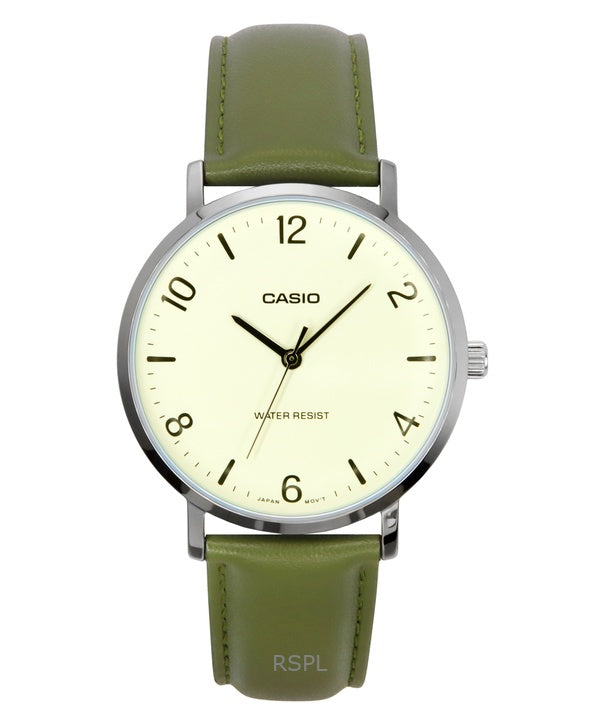 Casio Standard analoginen vihreä nahkaranneke valkoinen kellotaulu kvartsi MTP-VT03L-7B miesten kello