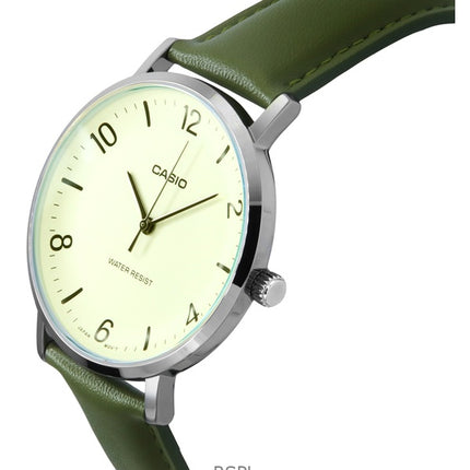 Casio Standard analoginen vihreä nahkaranneke valkoinen kellotaulu kvartsi MTP-VT03L-7B miesten kello