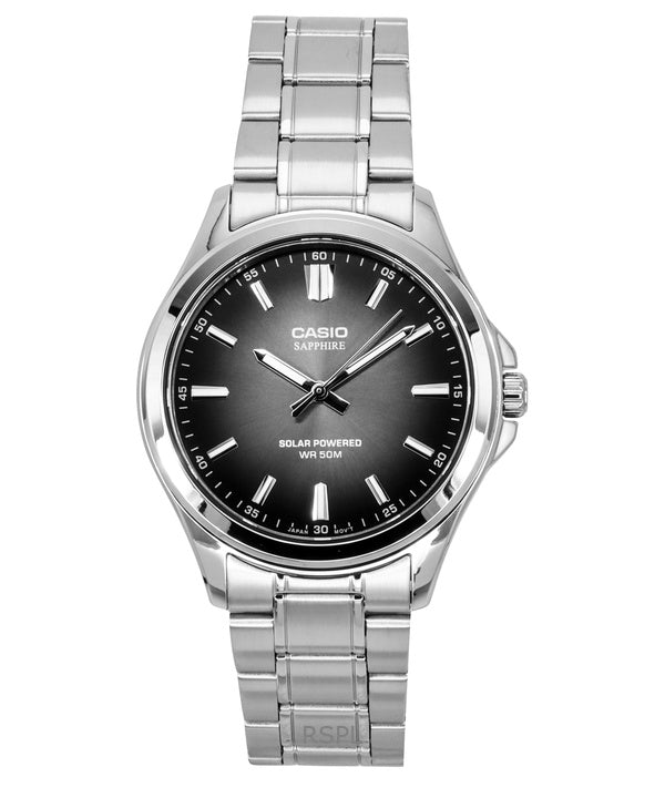 Casio Standard Analoginen ruostumattomasta teräksestä valmistettu musta kellotaulu aurinkopaneeli MTS-RS100D-1AV miesten kello