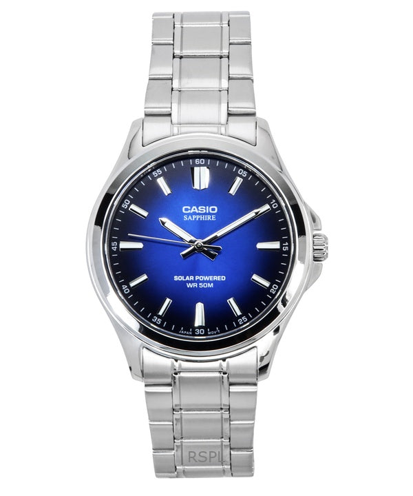 Casio Standard Analoginen ruostumattomasta teräksestä valmistettu sininen kellotaulu aurinkokenno MTS-RS100D-2AV miesten kello