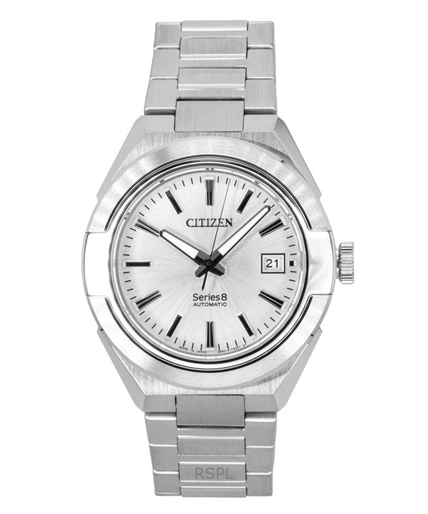 Citizen Series 8 ruostumattomasta teräksestä valmistettu hopeinen kellotaulu automaattinen NA1000-88A 100M miesten kello