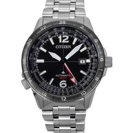 Citizen Promaster Air GMT ruostumattomasta teräksestä valmistettu musta kellotaulu automaattinen NB6046-59E 200M miesten pilotti