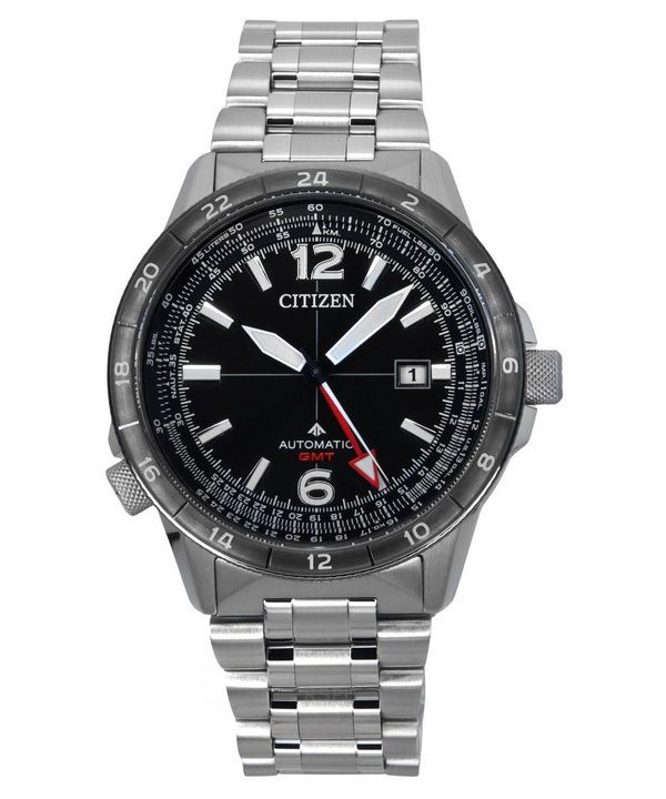 Citizen Promaster Air GMT ruostumattomasta teräksestä valmistettu musta kellotaulu automaattinen NB6046-59E 200M miesten pilotti