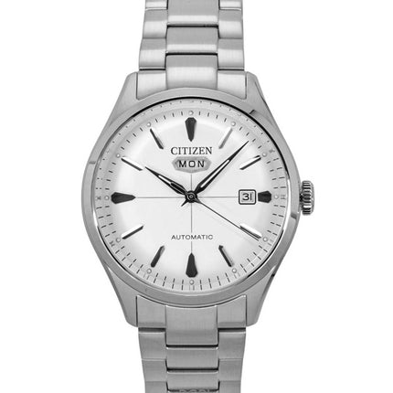 Citizen C7 ruostumattomasta teräksestä valmistettu valkoinen kellotaulu automaattinen NH8391-51A miesten kello