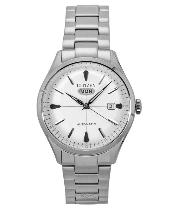 Citizen C7 ruostumattomasta teräksestä valmistettu valkoinen kellotaulu automaattinen NH8391-51A miesten kello