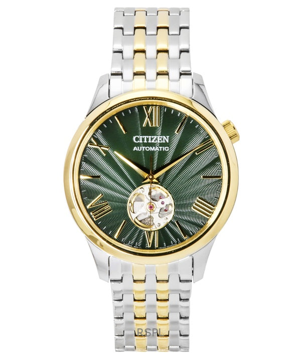 Citizen kaksisävyinen ruostumattomasta teräksestä valmistettu avosydänvihreä kellotaulu automaattinen NH9134-83X miesten kello