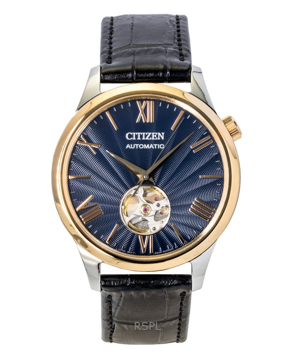 Citizen NH9136-02L automaattinen nahkaranneke, avoin sydän, sininen kellotaulu, miesten kello