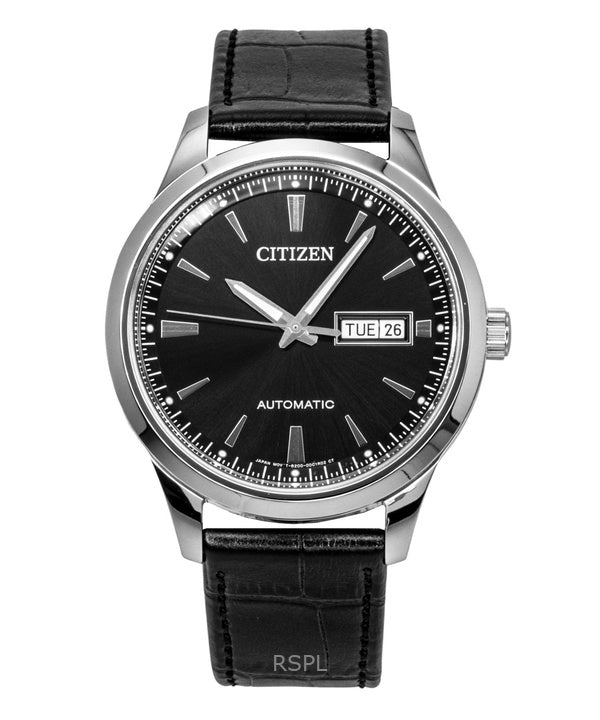 Citizen NY4058-01E automaattinen miesten kello nahkarannekkeella, mustalla kellotaululla
