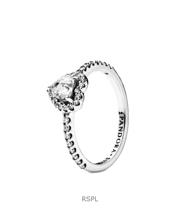 Pandora kohotettu sydänsormus kirkkaalla kuutiometrisellä zirkonialla P-198421C01-54 naisille