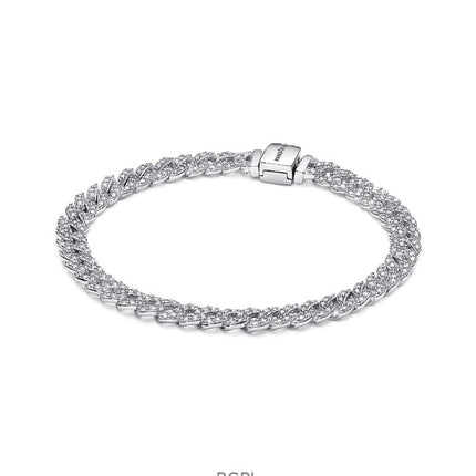 Pandora Timeless Pave Cuban -ketjurannekoru kirkkaalla kuutiomaisella zirkonialla P-593008C01-18 naisille