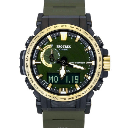 Casio Pro Trek analoginen digitaalinen 30-vuotisjuhlan biopohjainen hartsiranneke vihreällä kellotaululla aurinkokennolla PRW-61ANS-3 100M miesten kello