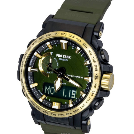 Casio Pro Trek analoginen digitaalinen 30-vuotisjuhlan biopohjainen hartsiranneke vihreällä kellotaululla aurinkokennolla PRW-61ANS-3 100M miesten kello