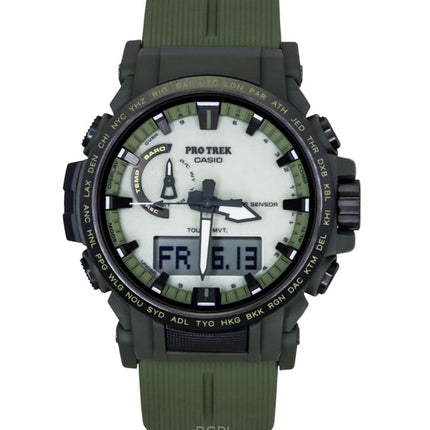 Casio Pro Trek analoginen digitaalinen biopohjainen hartsiranneke, valkoinen kellotaulu, aurinkokenno, PRW-61LD-3 100M miesten kello