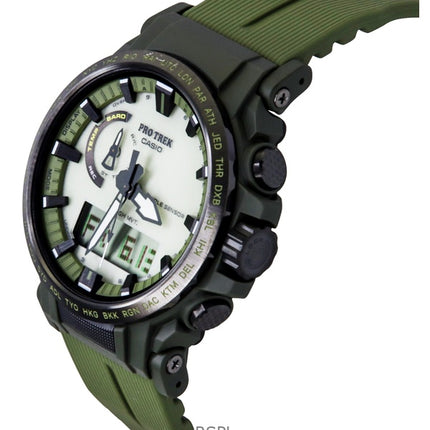 Casio Pro Trek analoginen digitaalinen biopohjainen hartsiranneke, valkoinen kellotaulu, aurinkokenno, PRW-61LD-3 100M miesten kello