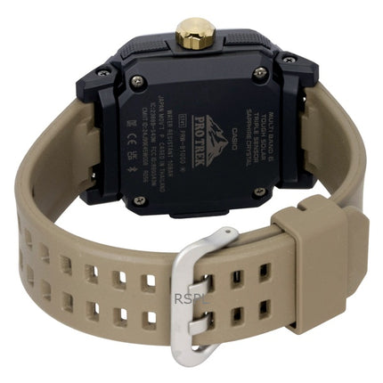 Casio Pro Trek analoginen digitaalinen älypuhelinlinkki ruskea kumiranneke musta kellotaulu aurinkokennolla PRW-B1000-5 100M miesten kello