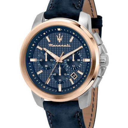 Maserati Successo Chronograph nahkaranneke Sininen kellotaulu kvartsi R8871621015 miesten kello