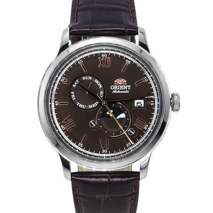 Orient Bambino Version 9 Klassinen aurinko ja kuu vaihe nahkahihna ruskea kellotaulu automaattinen RA-AK0804Y00C miesten kello