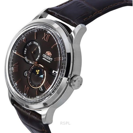 Orient Bambino Version 9 Klassinen aurinko ja kuu vaihe nahkahihna ruskea kellotaulu automaattinen RA-AK0804Y00C miesten kello