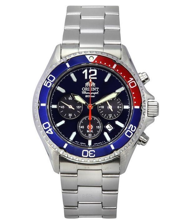 Orient Chronograph ruostumattomasta teräksestä valmistettu musta kellotaulu aurinkosukeltajalle RA-TX0201L10B 200M miesten kello