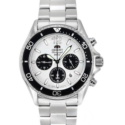Orient Sports Panda Chronograph ruostumattomasta teräksestä valkoinen kellotaulu aurinkosukeltajalle RA-TX0203S10B 200M miesten