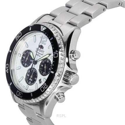 Orient Sports Panda Chronograph ruostumattomasta teräksestä valkoinen kellotaulu aurinkosukeltajalle RA-TX0203S10B 200M miesten