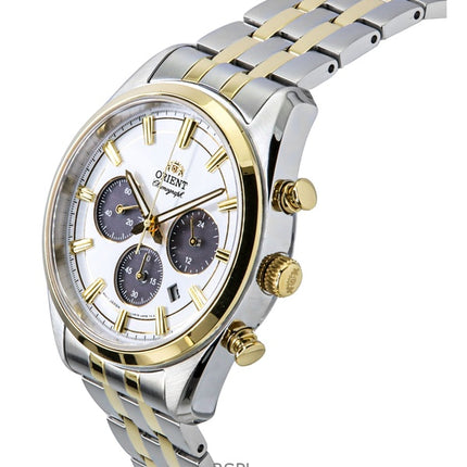 Orient Contemporary Chronograph kaksisävyinen ruostumattomasta teräksestä valmistettu valkoinen kellotaulu kvartsi RA-TX0302S miesten kello