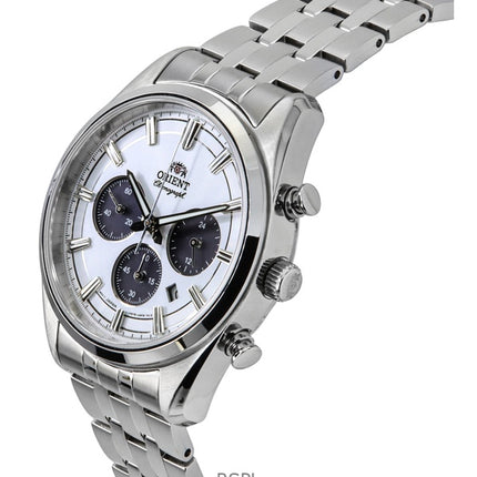 Orient Contemporary Chronograph ruostumattomasta teräksestä valmistettu valkoinen kellotaulu kvartsi RA-TX0305S miesten kello