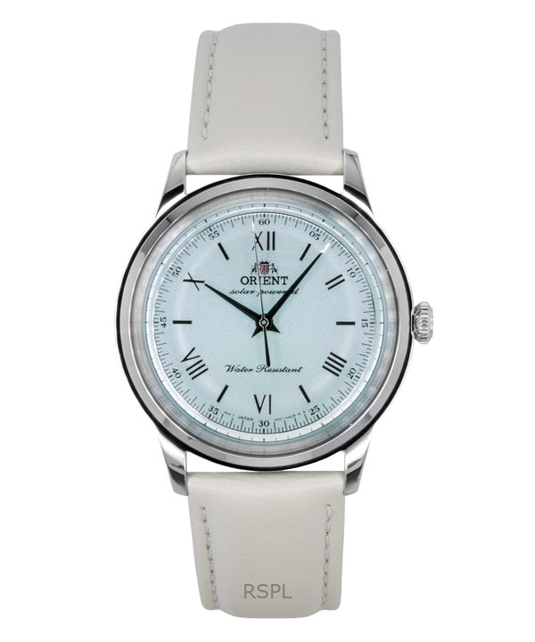 Orient Bambino -nahkaranneke, vaaleanvihreä kellotaulu, aurinkokennon RA-WK0002E miesten kello