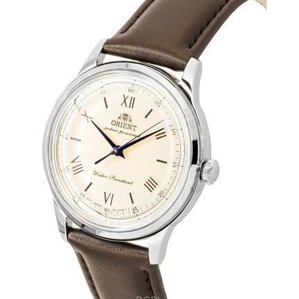 Orient Bambino -nahkahihna, samppanjanvärinen kellotaulu, aurinkokenno, RA-WK0003G, miesten kello