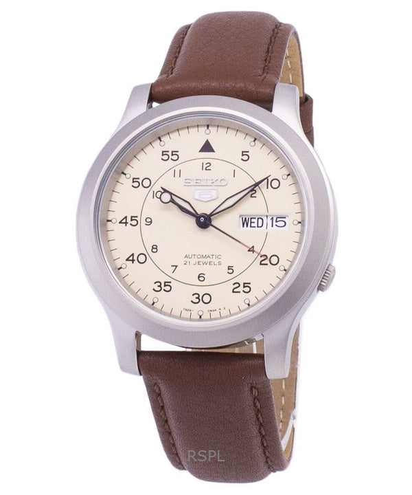 Kunnostettu Seiko 5 Military Brown -nahkahihnalla varustettu automaattinen SNK803K2-var-SS5 miesten kello