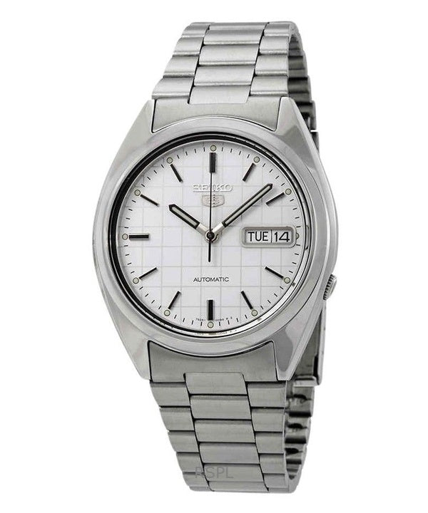 Kunnostettu Seiko 5 -automaattimalli SNXF05K1 miesten kello valkoisella kellotaululla