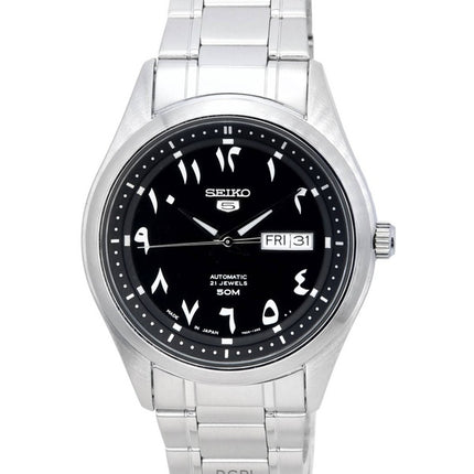 Kunnostettu Seiko 5 ruostumattomasta teräksestä valmistettu musta arabialainen kellotaulu automaattinen SNKP21J1 miesten kello